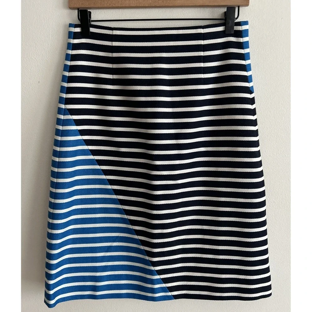 J. Crew Striped Colorblock A-Line‎ Skirt Cotton Blue Women's Size 2